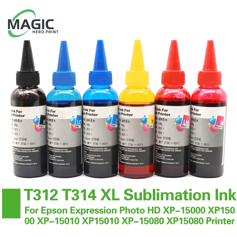 100ML/Set Sublimation Ink For Epson Expression Photo HD XP-15000 XP15000 XP-15010 XP15010 XP-15080 XP15080 Printer T312 T314 XL