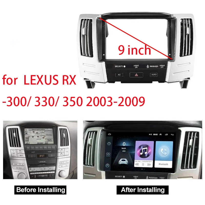 Marco de Audio para coche de 9 pulgadas para LEXUS RX-300 2003-2009/330/350, Panel de Fascia de navegación GPS, marco de plástico para dvd para coche, Fascia adecuada