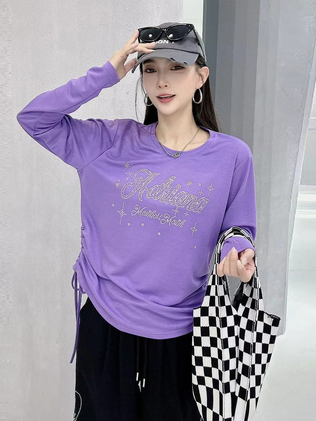 春秋薄手スクエアダンスセット長袖アイスコットン巾着スリムフィットtシャツカジュアルパンツダンスパフォーマンス服