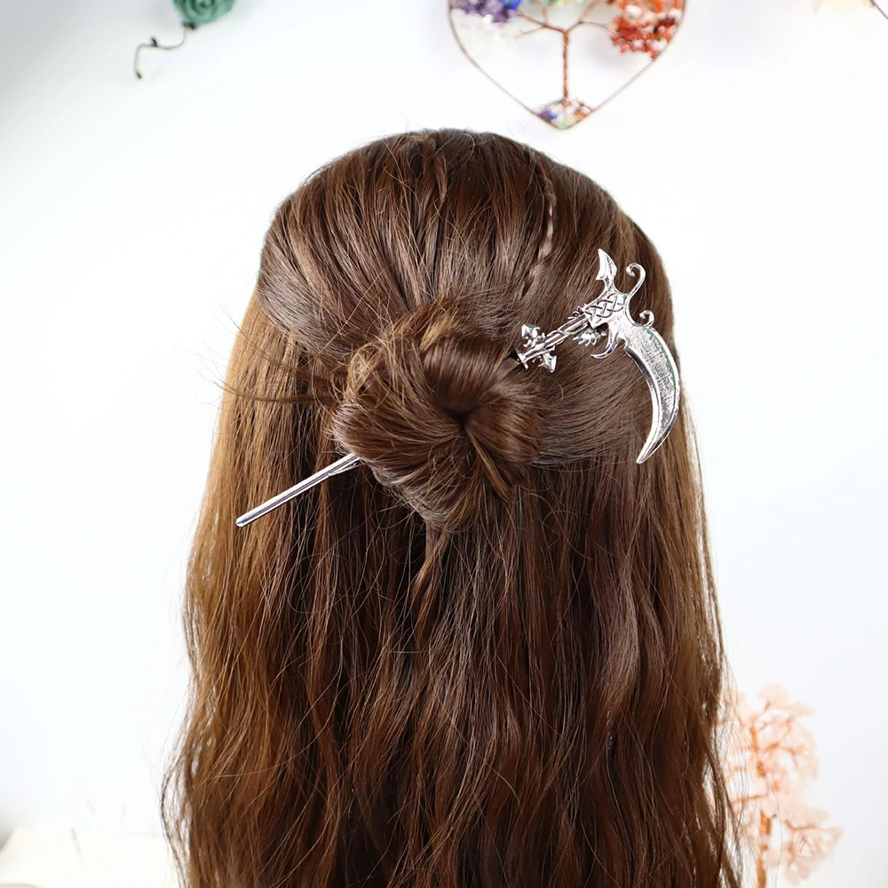 فاسق الموت المنجل عباد الشمس رون عصا الشعر للنساء القوطية الفايكنج المنجل دبوس الشعر المعدني فلور دي ليز الساحرة مشبك شعر الرجعية يهودي