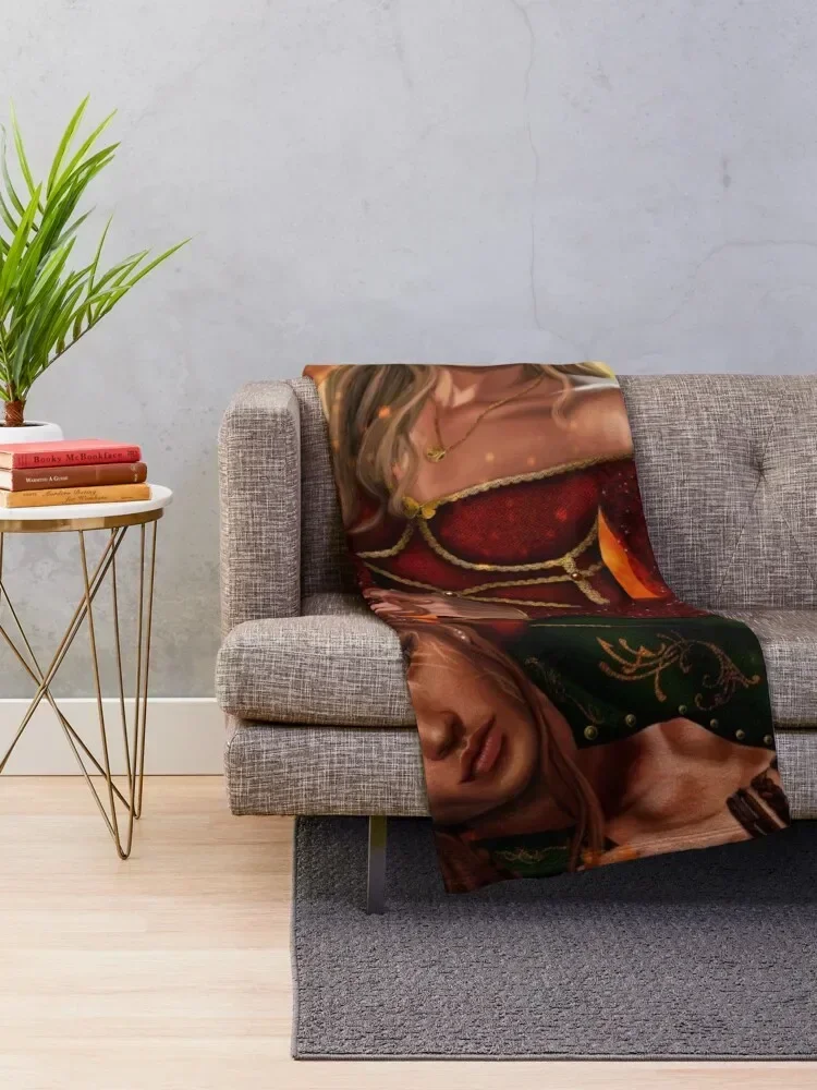 Elain Archeron and Lucien Vanserra from Acotar Throw Blanket