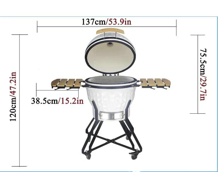24inch  Diamond Pattern White Kamado Grill Luxury Household Using in BBQ Grill