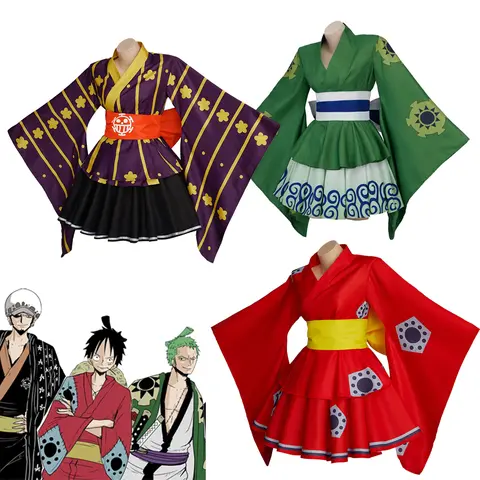 （in stock ）Anime Cosplay Luffy Cossplay Zoro Law Female Cosplay Costume Kimono Dress Outfits Halloween Anime Costmes