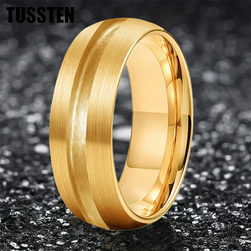 TUSSTEN 8MM Tungsten Blank Core Ring for Customized Inlay with 2/3/mm Groove Domed Brushed Surface Comfort Fit