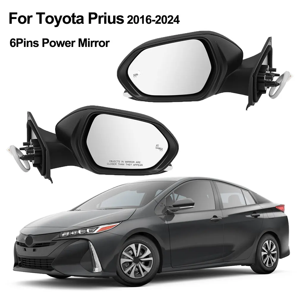 

1/2PCS Car Rearview Mirror Assy 6Pins For Toyota Prius 2016-2024 Power Heated Glass TO1320357 Blind Spot Light 87910-47420