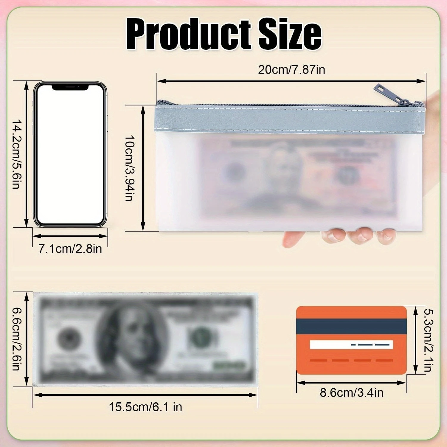 4/8 Pcs Money Bags With Zipper Cash Envelopes Stationery Pouch Clear Bank Deposit Bag 4 Colors Multi-Purpose Check Wallet Office