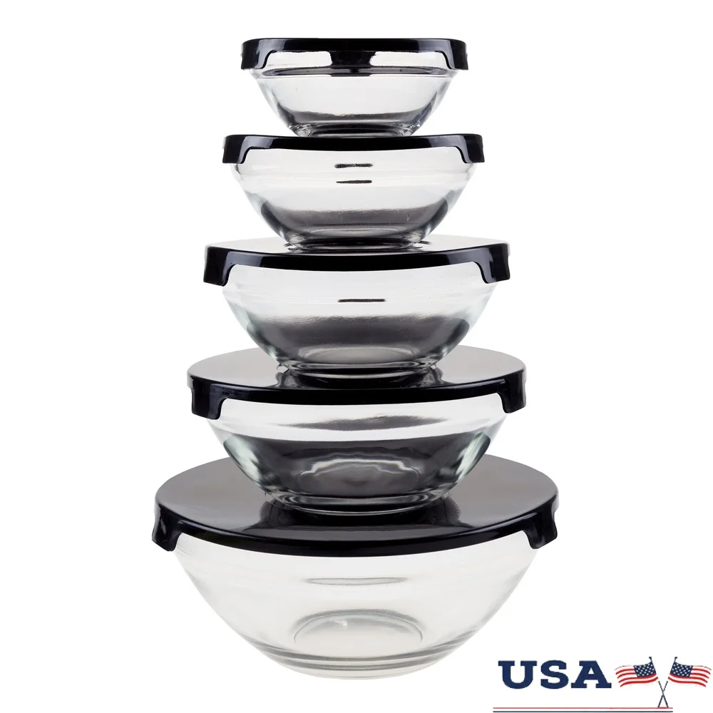 

Glass Food Storage Containers with Snap Lids- 10 Piece Set by Black)