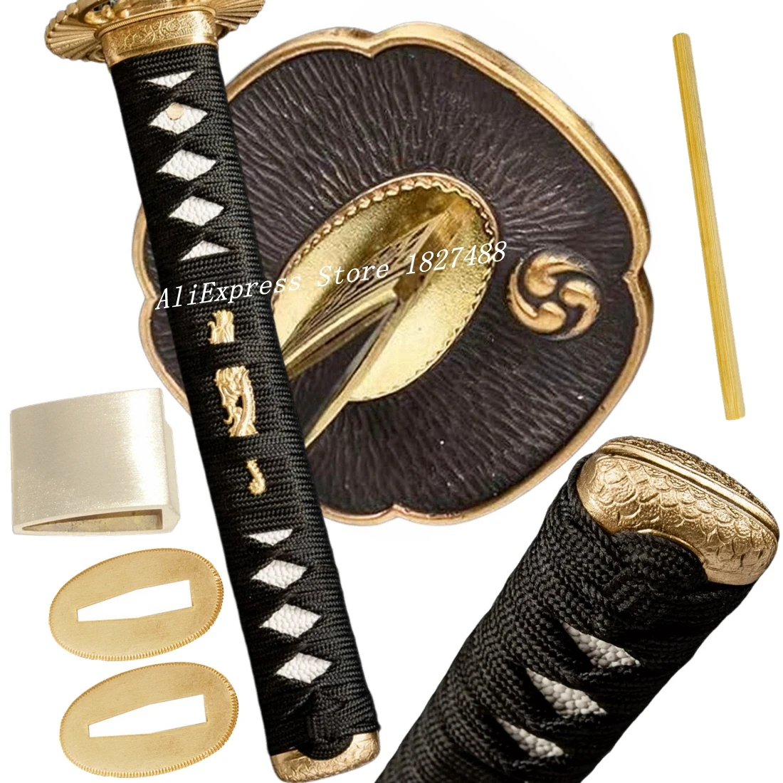 26CM Handle Real Ray Skin Katana Tsuka Japanese Sword Guard Copper Tsuba+Fuchi+Kashira+Menuki+Habaki+Seppa DIY Fittings