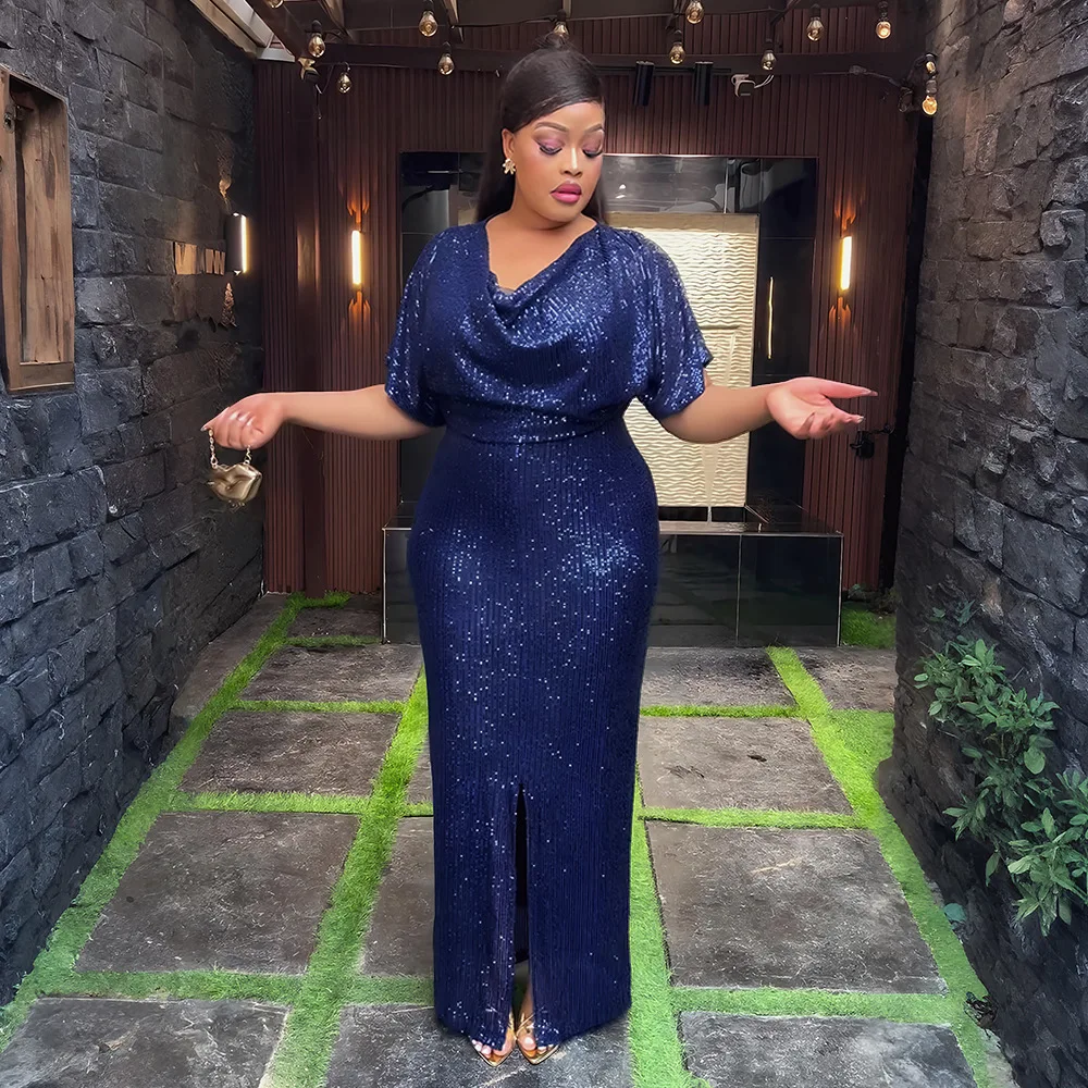 

Plus Size African Party Dresses for Women 2025 New Fashion Dashiki Ankara Sequin Wedding Gown Elegant Turkey Muslim Maxi Dress