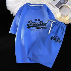 UK Superdry Ultimate Dry Men's Summer Waffle Set Fashion Korean Sportswear T-shirt+Shorts Men's Street Casual Loose Size Set