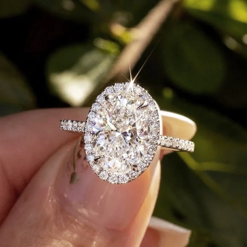 BXINY 1-5Carat Oval Cut Moissanite Rings S925 Silver GRA Certified Lab Diamond for Women Halo Promise Wedding Band Gifts Jewelry