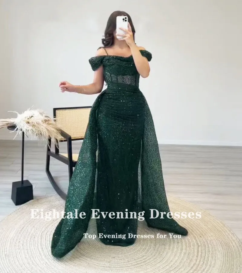 Eightale-Vestidos de Noche de lujo con lentejuelas, traje de sirena personalizado, color verde oscuro, con falda desmontable, para fiesta de boda y graduación