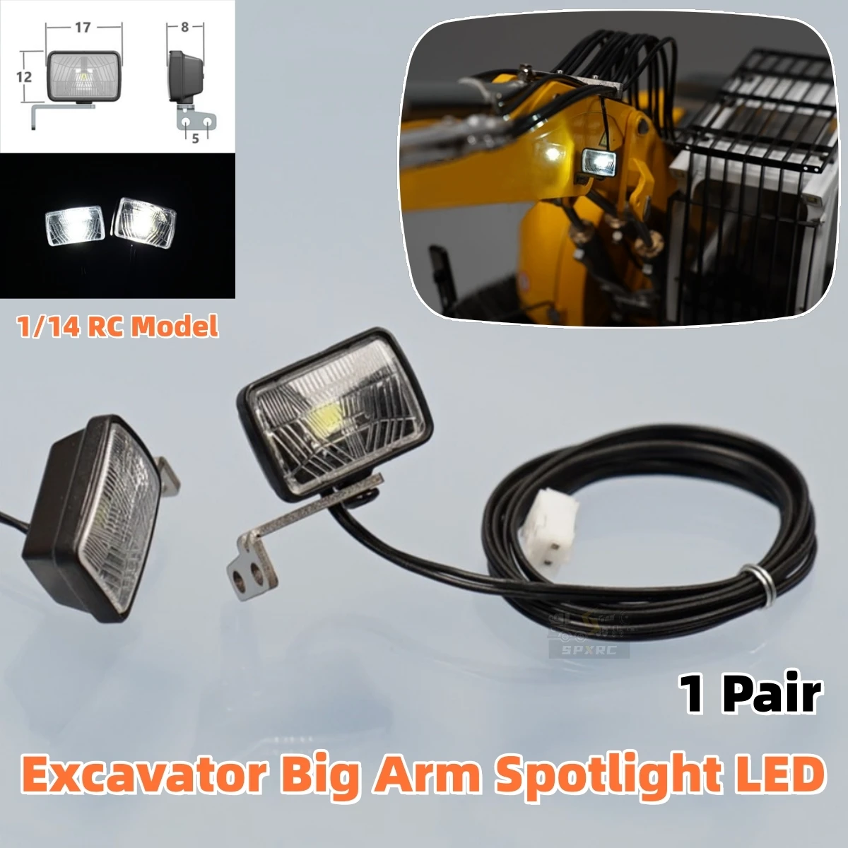 

Экскаватор с большим рычагом, прожектор, светодиодная фара D-05, обновление ABS для Tamiya RC 1/14, строительная техника, прицеп, игрушечные детали