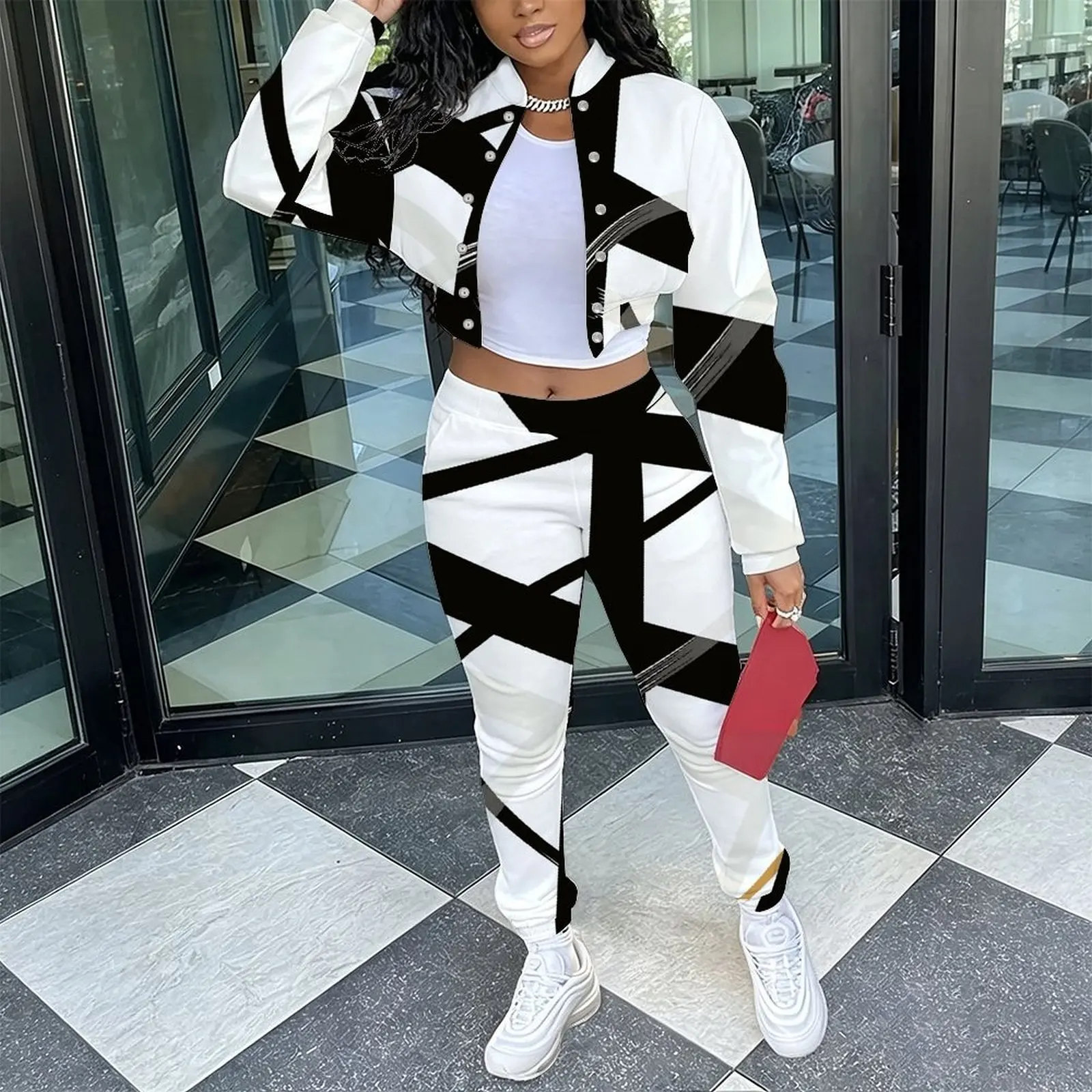 Ladies Casual 2 Piece Set Retro Slim Cropped Long Sleeve Jacket Fashion Elegant Sweatpants Everyday Commuting Vacation Outfit