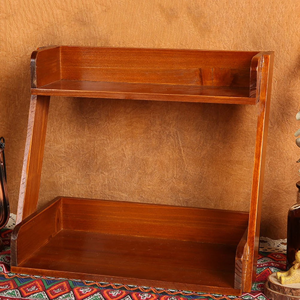 

Desk Wood Shelf Desktop Layered Organizer Large Capacity Storage Rack for Makeup Skincare Display Office Supplies