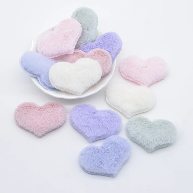 24Pcs 42*32mm Padded Plush Heart Patches for DIY Hat Shoes Cloth Toy Accessories Crafts Baby Headwear Bow Decor Appliques