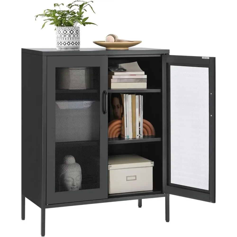 

Metal Storage Cabinet with Mesh Doors, Steel Display Cabinets with Adjustable Shelves for Bathroom Home Office