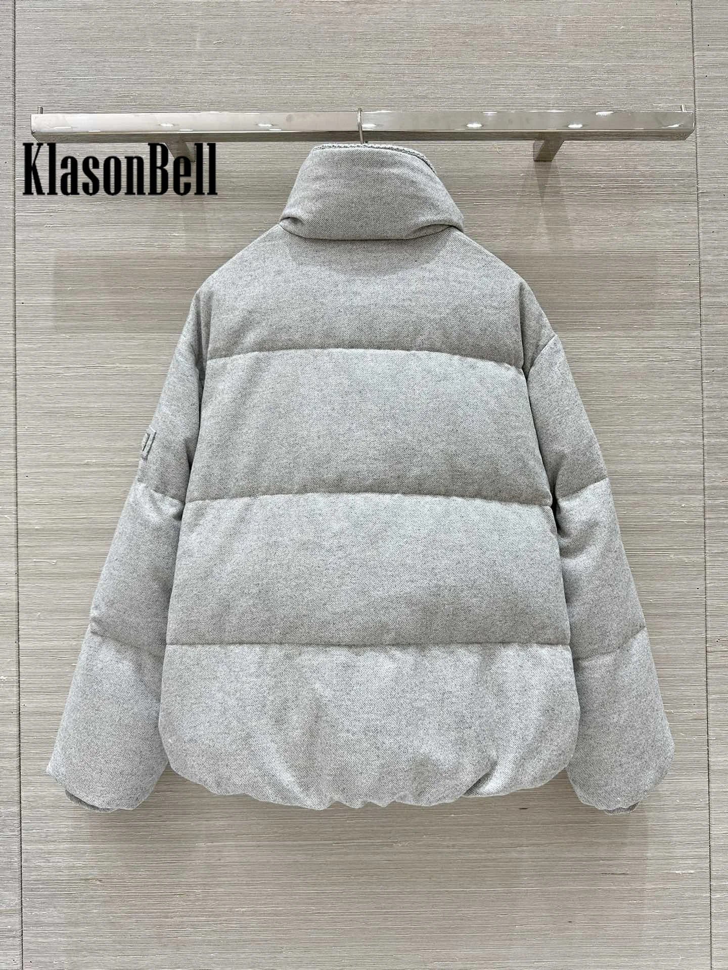 8.26 KlasonBell-Women Autumn Winter New Classic Bead Chain Wool Knit Spliced Stand Collar Down Jacket Bread Keep Warm Coat