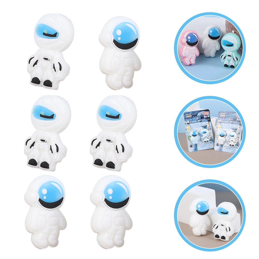 

6 Pcs Spaceman Eraser Cool Erasers Bulk for White Fun Cute Cartoon Mini Student