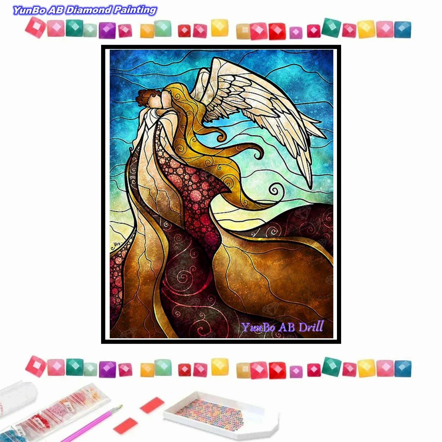 

Stained Glass Illustration AB Drill In The Arms Of Angel DIY Fantasy Art Diamond Painting Cross Stitch Kits Rhinestone HomeDecor