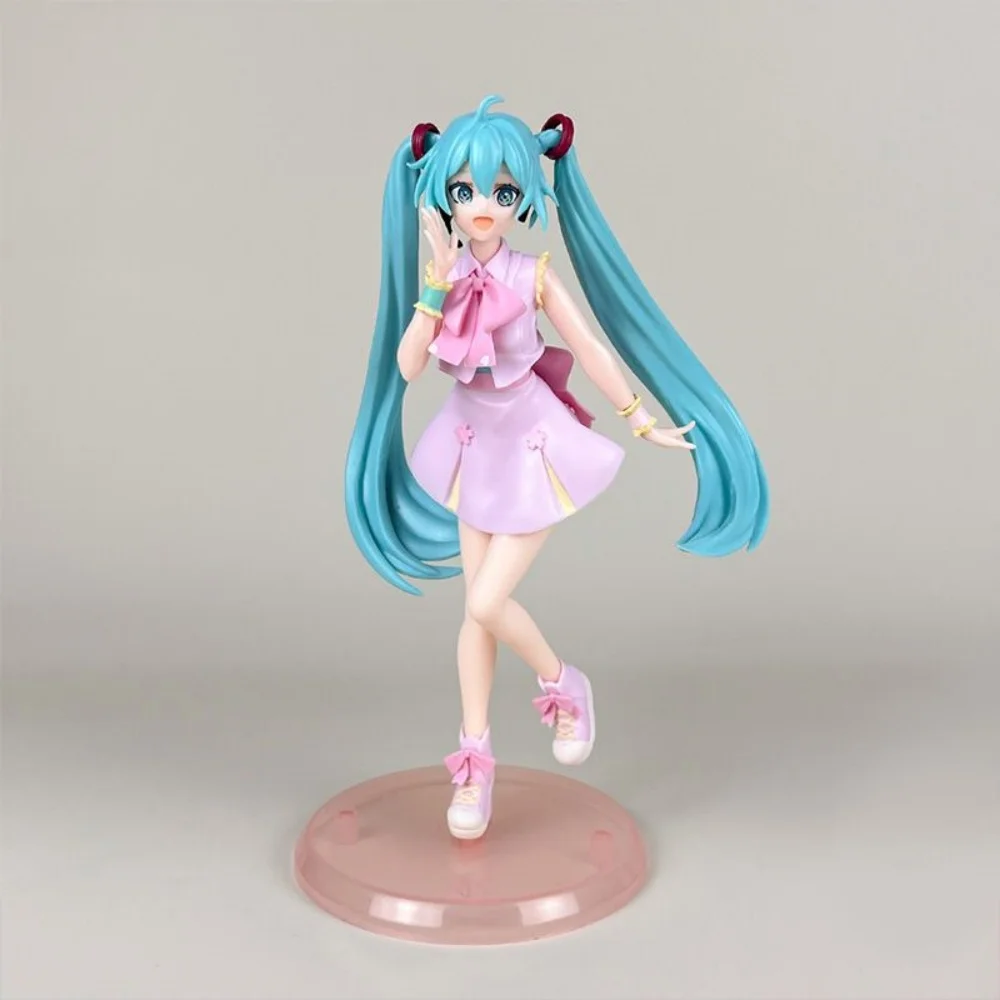 New 21cm Anime Figure Hatsune Miku Pink skirt Green Long haired Girl Desktop Decoration Collection PVC Model Toys Kids Gifts view 2
