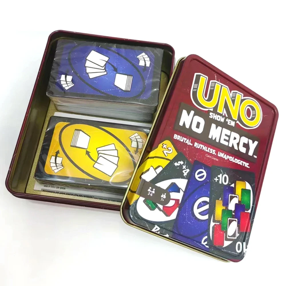 UNO Games No Mercy Card Game Storage & Travel Tin for Kids Adults & Family Night Gift