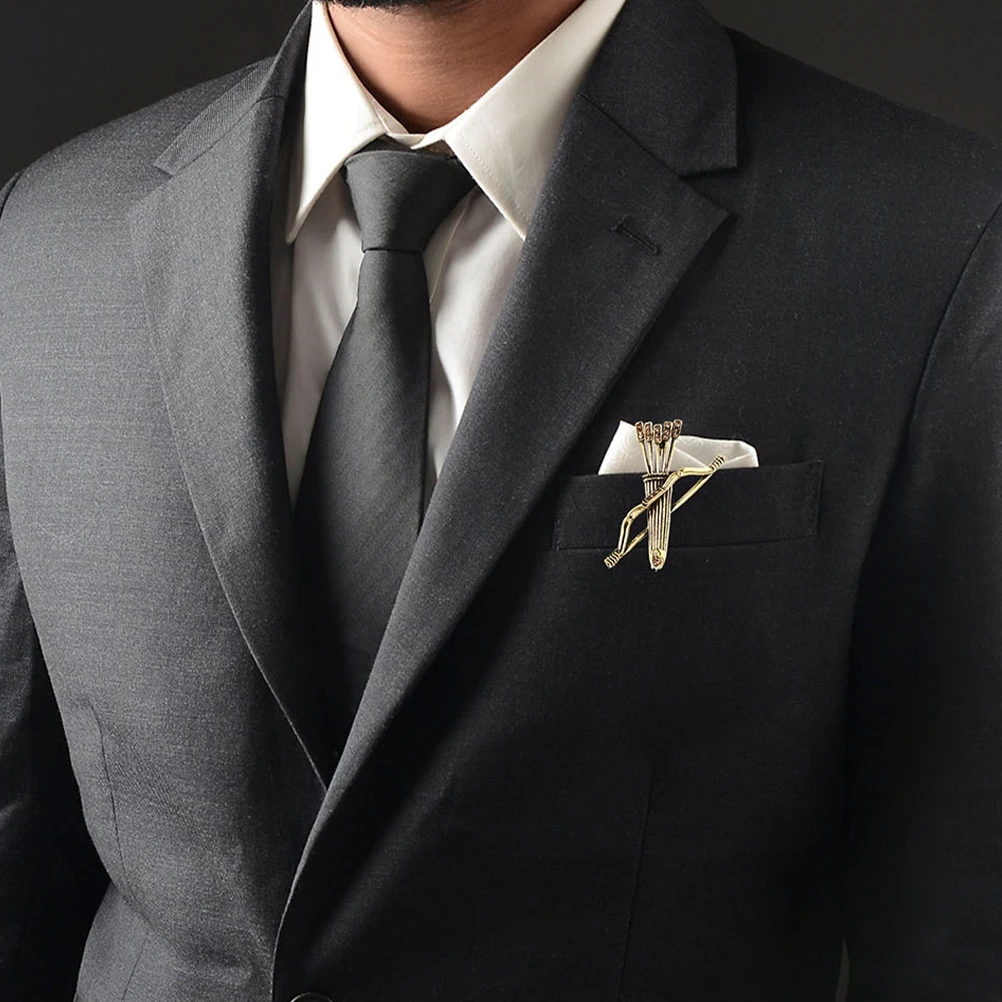 

2Pcs Bow and Arrow Brooch Pin Men Viking Suits Metal Scarf Buckle Wedding Retro Shoulder Accessory Rhinestone Collar Baroque