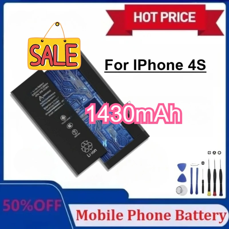 

Модернизированный аккумулятор емкостью 1430 мАч для мобильных телефонов IPhone 4S, сменный аккумулятор большой емкости для телефона с инструментами