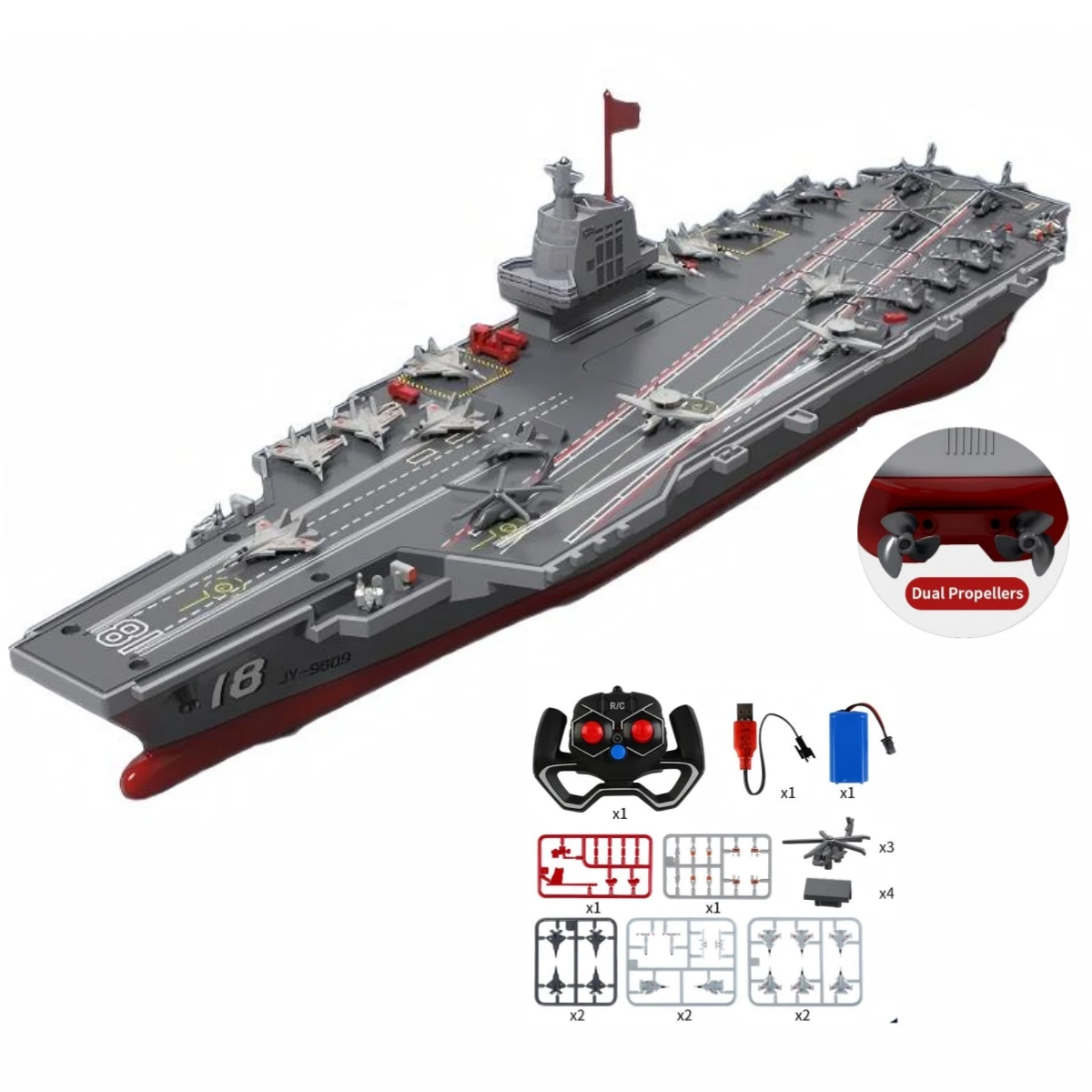 

2.4G RC Boat Simulation Model Remote Control Boat Aircraft Carrier DIY Assembly Dual Motor S19 RC Boat Ship Toys Gift for Kids