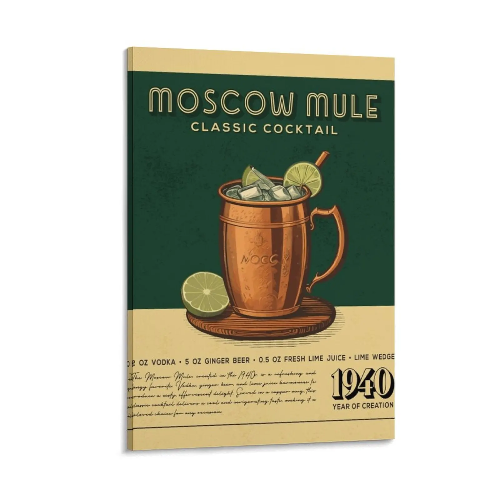 

Moscow Mule Cocktail Vintage Recipe Poster Canvas Painting decorative pictures for the room anime poster stickers & posters