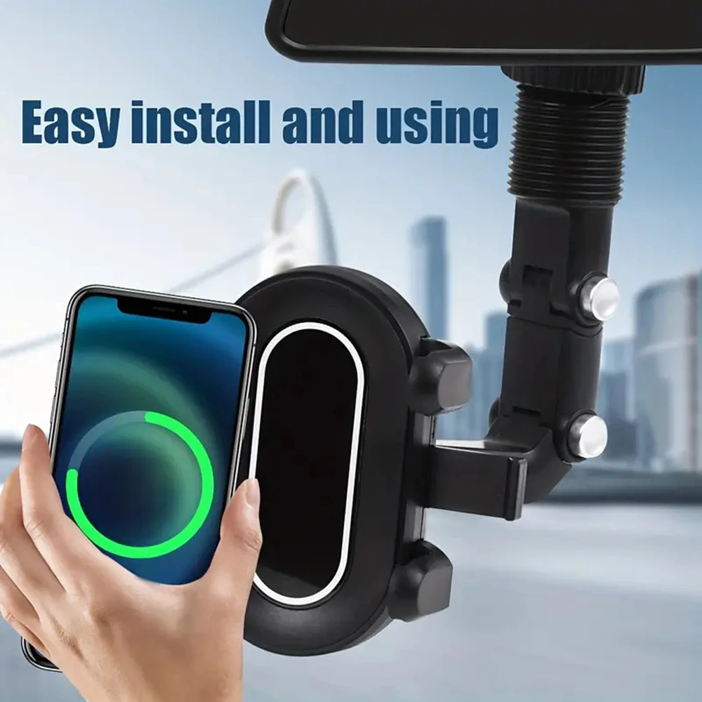 Rearview Mirror Car Phone Mount Car Holder Clip-On Cell Phone Stand 360 Adjustable Car Navigation Bracket Anti-Shake Cars Mount - view 4