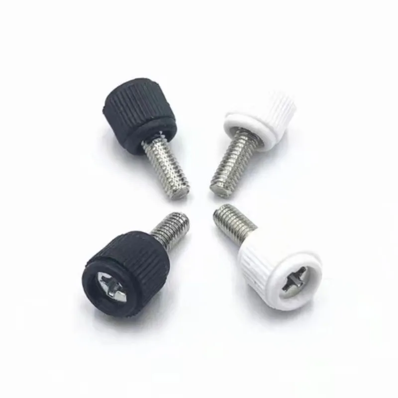 10Pcs M3 M4 6#32 Thumb Screw Plastic Hand Screw Black White Plastic Head Cross Groove Bolt Computer Case Screw Case Cooling Fan