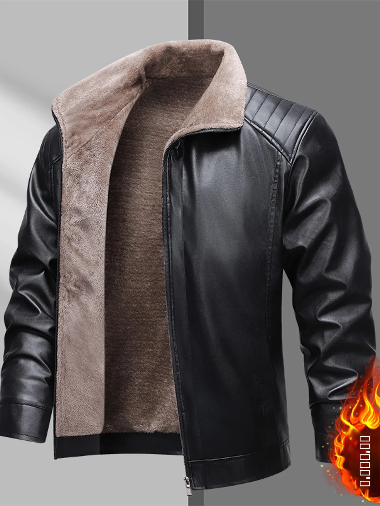 

Мужская зимняя утепленная кожаная куртка на флисовой подкладке с воротником-стойкой и интегрированным мехом, повседневный модный городской стиль, профессиональный дизайн