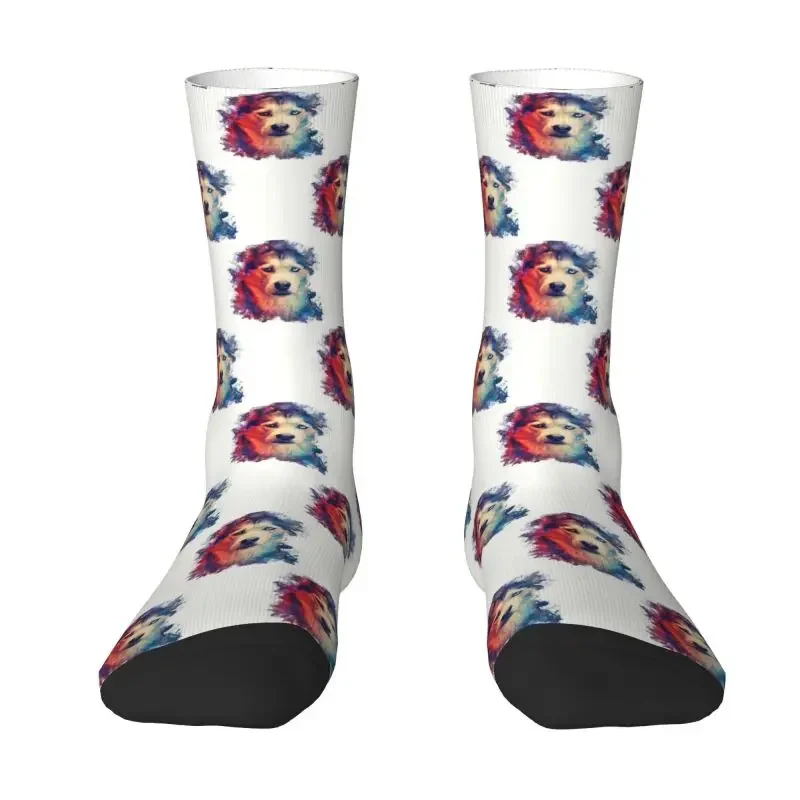 Cute Print Siberian Husky Dog Splash Art Socks for Men Women Stretchy Summer Autumn Winter Animal Crew Socks