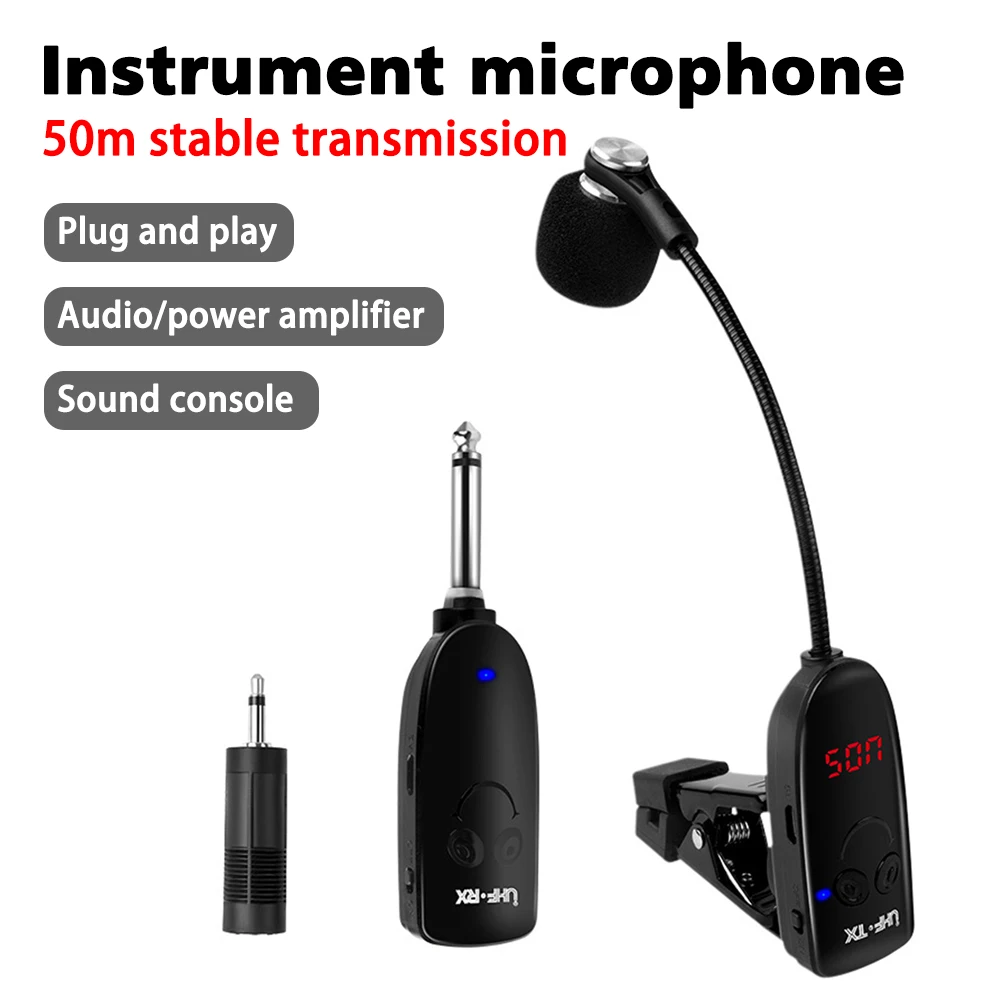 XIAOKOA UHF Wireless Instruments Saxophone Microphone Wireless Receiver Transmitter,160ft Range,Plug and Play,Great for Trumpets