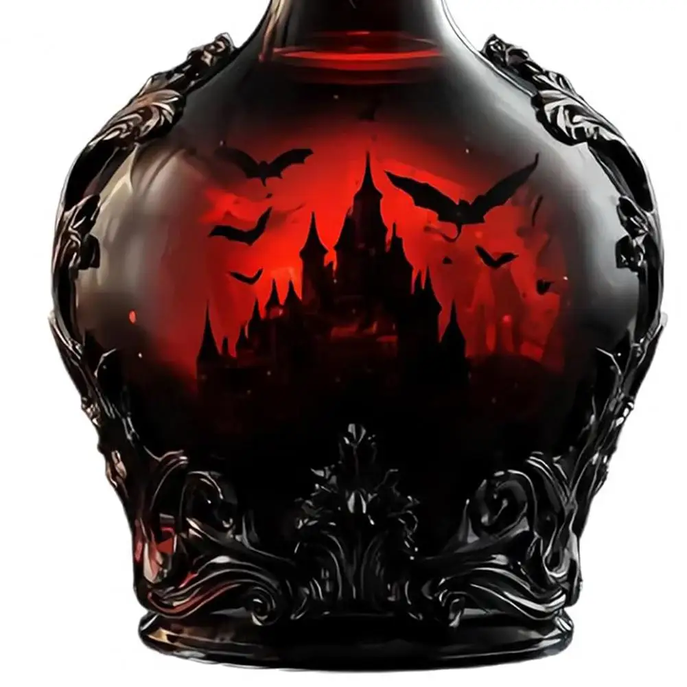 Whiskey Bottle Whiskey Container for Vampire Whiskey Decanter with Bat Castle Design Magic Potion Style Liquor for Bourbon