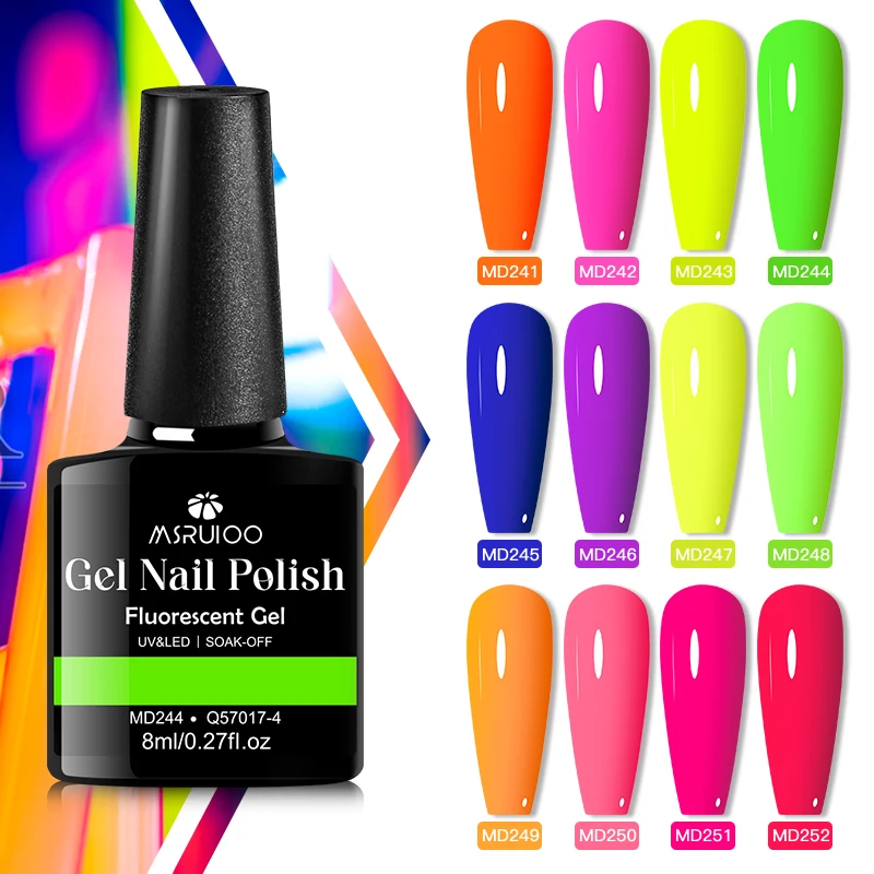 8ml Fluorescent Color Gel Nail Polish Summer Neon Gel Semi Permanent Varnishes Nail Art Manicure Soak Off LED UV LED Gel Polish