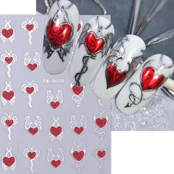 Red Wing Heart Nail Stickers 3D Glitter Stars Moon Lines Foil Metallic Manicure Valentines Decal Slider Manicure Decoration Tips