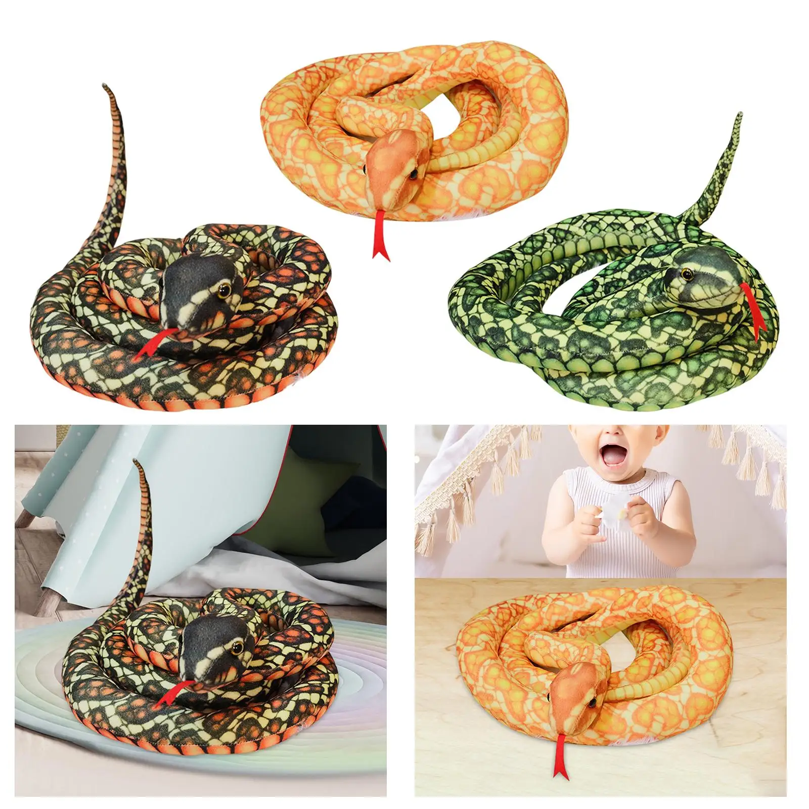 2M Snake Plush Toy Animal Figure with Red Tongues Fake Snake Simulation Long Python Stuffed Snake for Children Gift