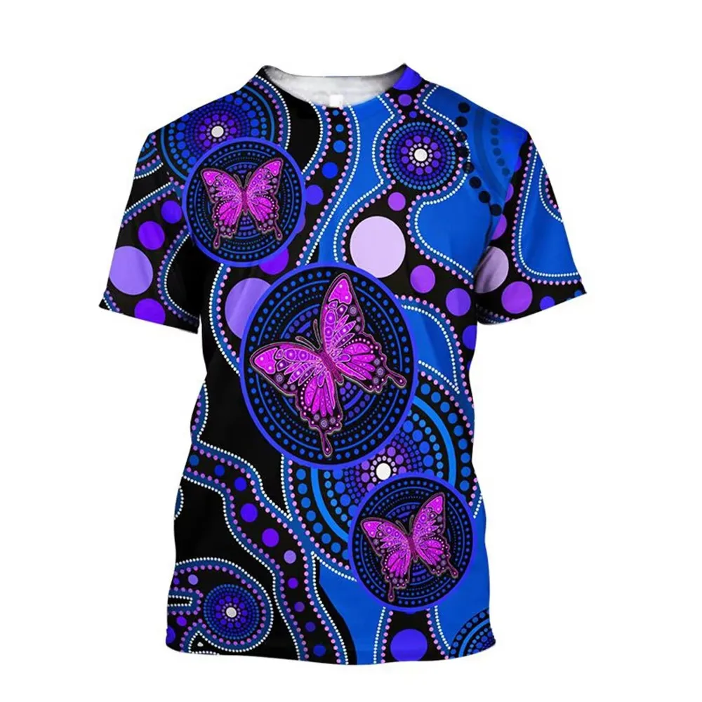 Men Aboriginal Dot Art Kangaroo Turtle Dolphin Sun 3D Print Short Sleeve T Shirt Australian Ethnic Vintage Graphic Casual Tops
