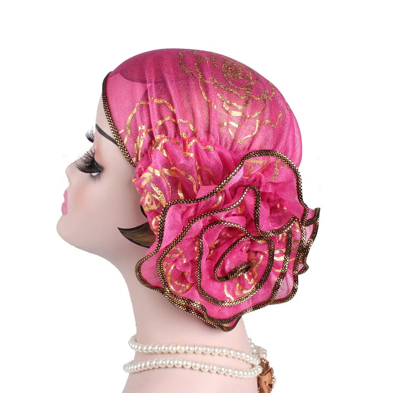 Muslim Islamische Bronzing Blume Elastische Turban frauen Hut Beanie Kopf Schal Wrap Chemo Kappe Casual Haar Bonnets Hijab Caps – Detail 8