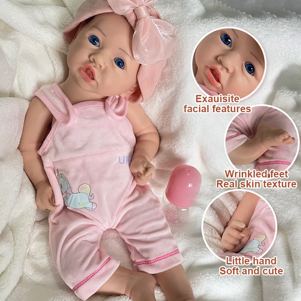 Exquisite 17-Zoll-Künstler handbemalte weiche Silikon-Reborn-Babypuppe mit blauen Augen, Wiedergeburth-Babys für Kinder ab 3 Jahren, Weihnachtsgeschenke