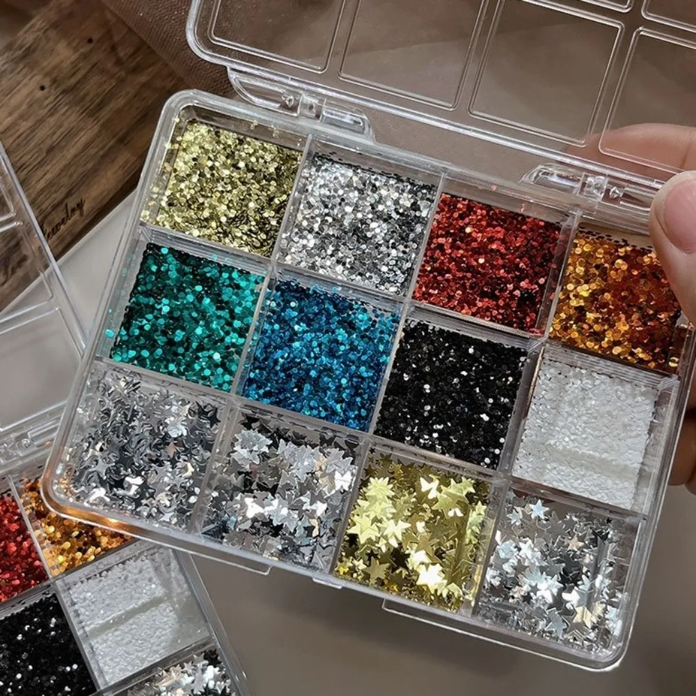 12 Grids/Box Nail Art Sequins Kit Mixed Shape Star Nail Art Glitter Set Mini 1mm Dot Flakes Nail Charms Decorations