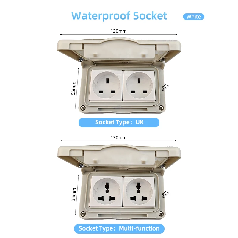 Herepow IP55 Wodoodporne gniazdo Uniwersalne UK EU FR Podwójne standardowe zewnętrzne gniazdko elektryczne, specjalny adapter wtyczki do kuchni i