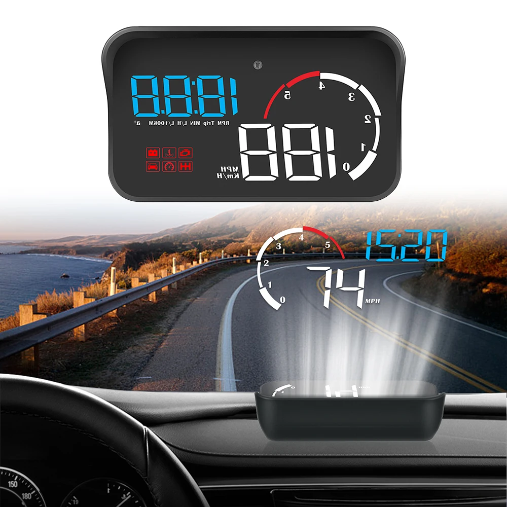 

Car HUD Display Driving Safety OBD2 Overspeed Warning M10 A100 Windshield Projector Intelligent Alarm System