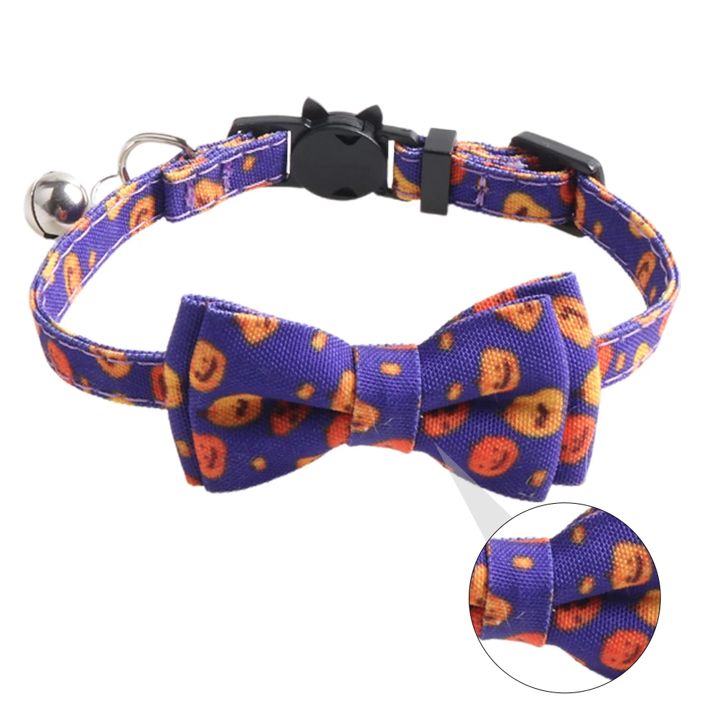 

Pumpkin Ghost Cat Collar Kitten Halloween Bow Bell Choker Purple Cloth Dog Collar Pet Chain Traction Rope Stylish Durable Party