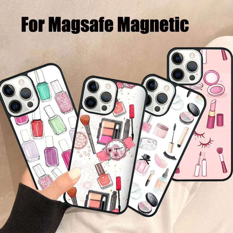 rushes Eyeshadow Makeup Set Magsafe Phone Case For iPhone 16 15 14 13 12 11 Pro Max Plus Mirror Wireless Magnetic Cover