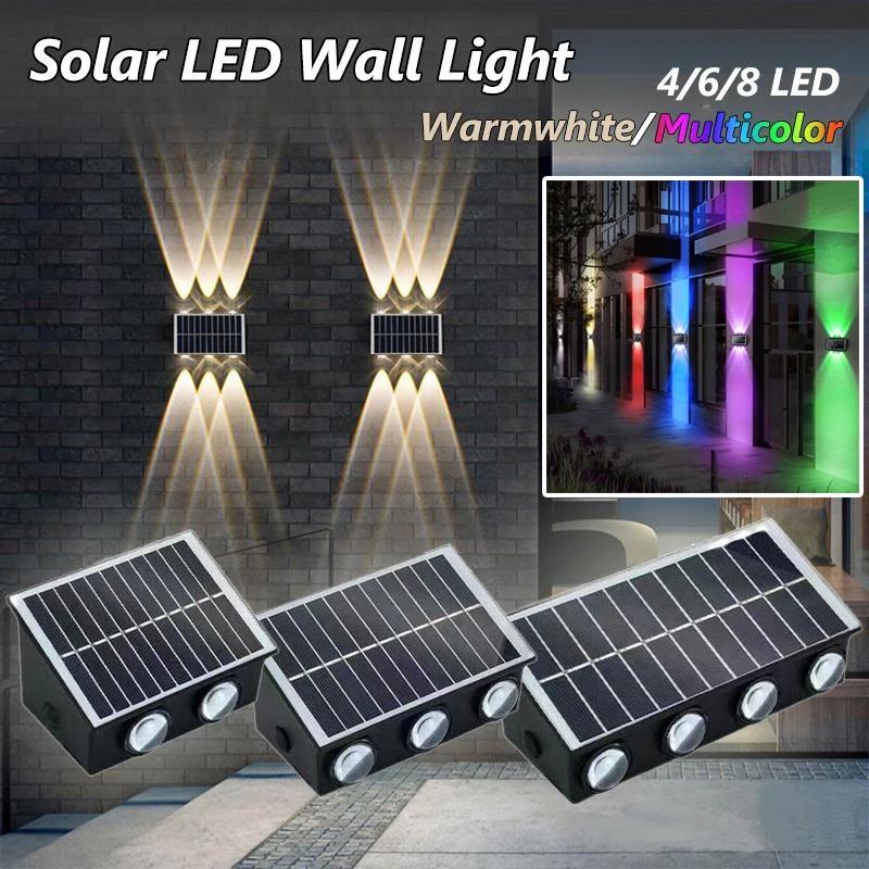 Solar LED Spotlight Outdoor Waterproof Upper Lower Lighting Porch Lights Solar Powered Streetlight for Balcony Courtyard Garden