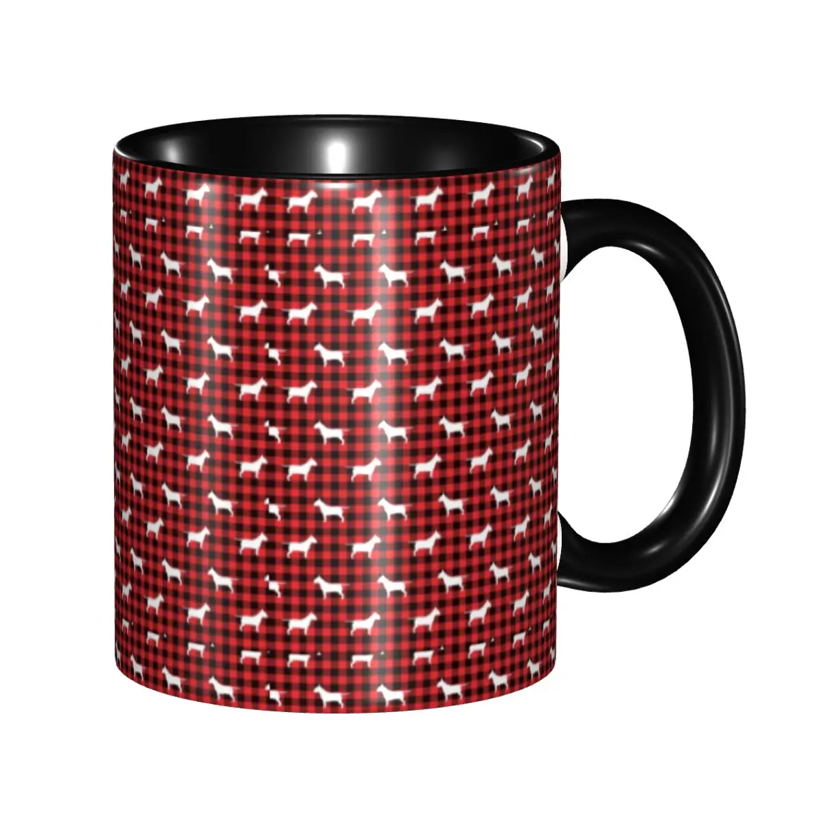 

Bull Terrier Seamless Red Plaid Pattern Coffee Mug DIY Personalized Animal Pet Dog Ceramic Milk Tea Mug Cup
