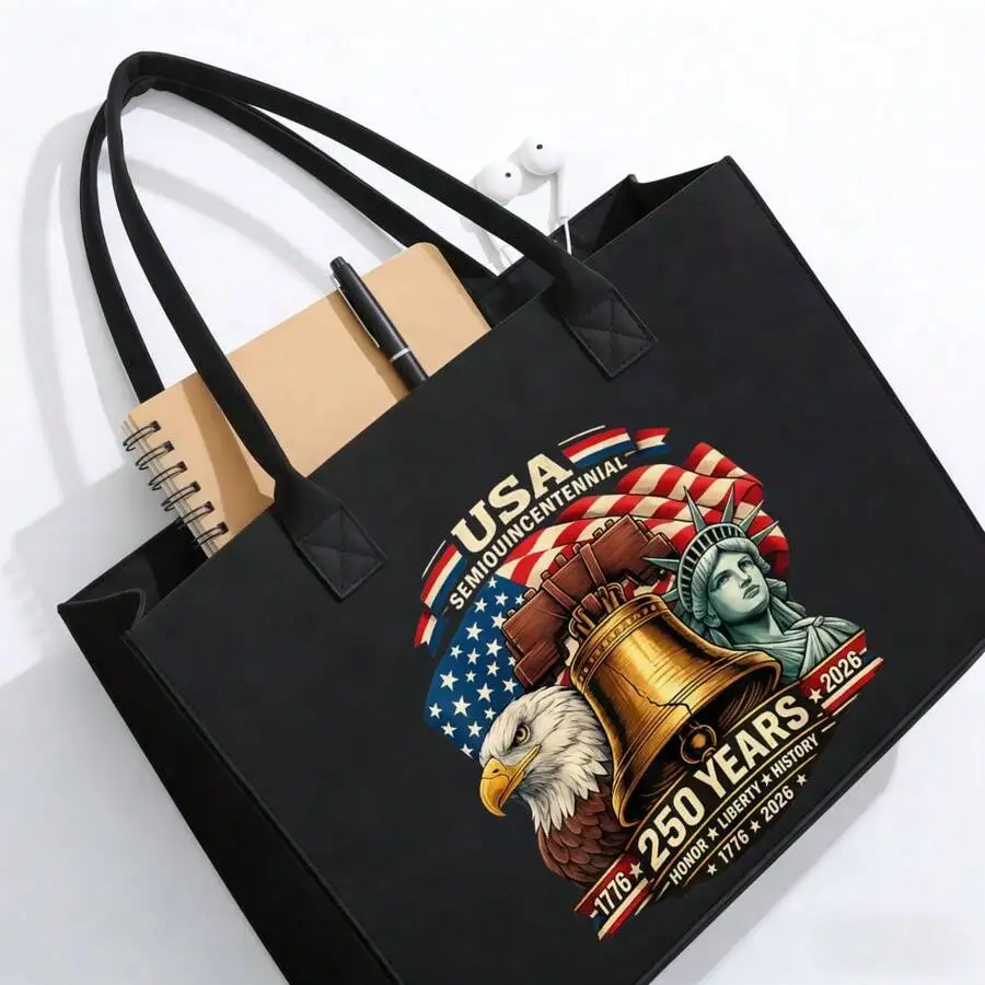 

USA Semiquincentennial Liberty Bell Eagle Flag 250 Years Printed Felt Tote Bag For Women